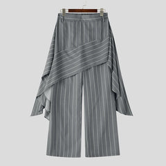 Threebooy  Men's Irregular Pants Striped Elastic Waist Joggers Ruffle Trousers For Man Streetwear Loose Fashion Casual Pantalones