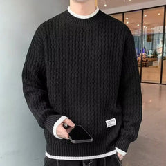 Threebooy Fashion O-Neck Knitted Spliced Fake Two Pieces Sweaters Men's Clothing Autumn Winter Loose Korean Pullovers All-match Tops