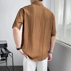 Threebooy  New Luxury Business Men Shirts Leisure Solid Color Short Sleeve Korean Popular Men's Clothing High Quality Cardigan Tops Summer