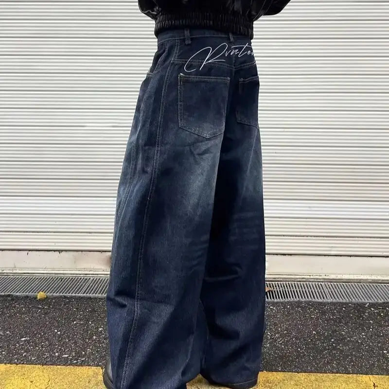 Threebooy  Hong Kong Style Trendy Men's New Personalized Letter Jeans Hip-Hop Ins Fashion High Street Trendy Cool Long Pants