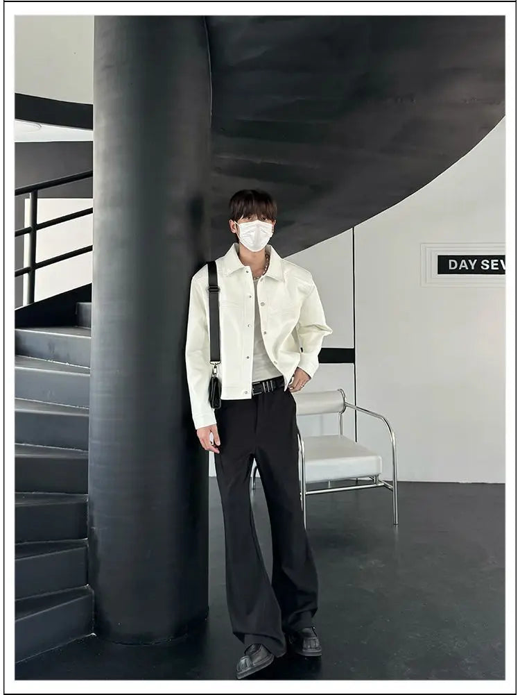 Threebooy American Street High-end Coat Trendy Leather Jacket Korean Elegant 2025 Spring Men's New PU Lapel Slim Loose Jacket Aesthetic