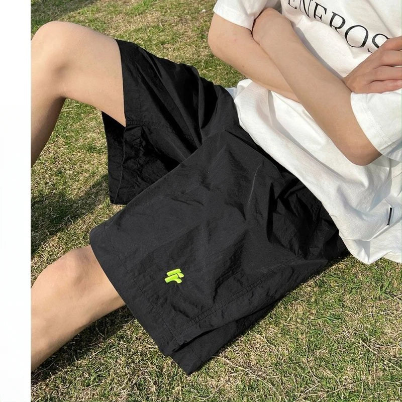 Threebooy  American Sports Shorts High Waist Wide-leg Five-leg Pants Japanese Fashion Trend Casual Loose Summer Thin Black Pants Aesthetic