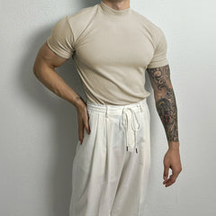Threebooy  Slim Short-sleeved T-shirt for Men's Summer New Light-mature Style T-shirt Tight Cuff Round Neck Casual Top