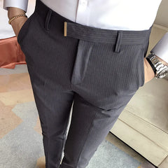 Threebooy  Striped Suit Pant Men Elegant Slim Fit Tight-ankle Trousers Pants Men Office Party Business Dress Trousers 28-36