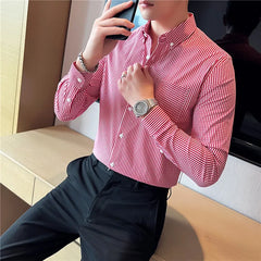 Threebooy  Men Spring High Quality Business Long Sleeve Shirts/Male Slim Fit Fashion Plaid Office Dress Shirts Plus Size S-4XL