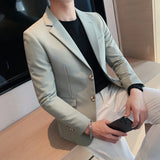 Threebooy  New Suit Jacket Mens Fashion Tops Slim Handsome Spring Autumn Male Suits Coat British Casual Men White Blazer Jacket Solid