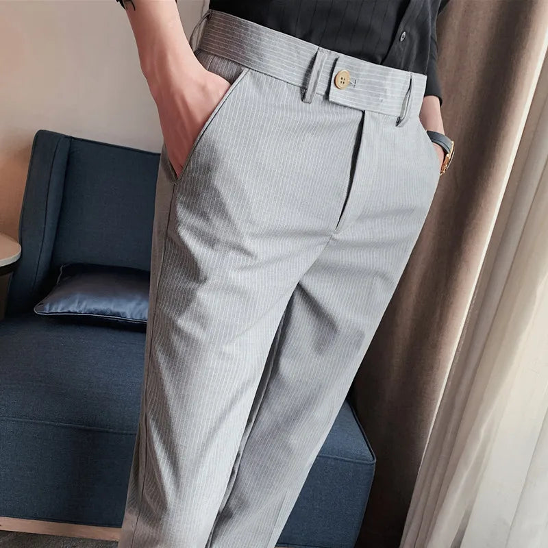 Threebooy British Business Casual Suit Pants Men Clothing Simple Solid Pantalon Homme Formal Wear Slim Fit Straight Office Trousers