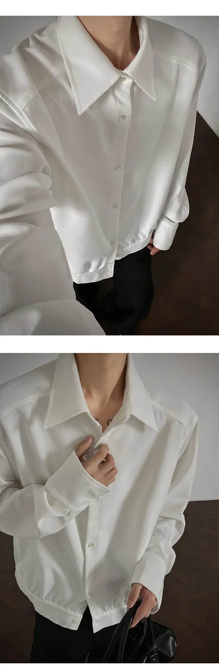 Threebooy Shirt men Korean Style Loose Fit Square Neck Plain Color Long Sleeve Shirt Man Autumn New Trendy Youth Dance Shirts Oversized