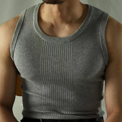 Threebooy  Men Streetwear Casual Solid Color Knitted Vest Sports Gym Bottoming Shirt Autumn Essential Ribbed Tank Top Slim Sleeveless Tees
