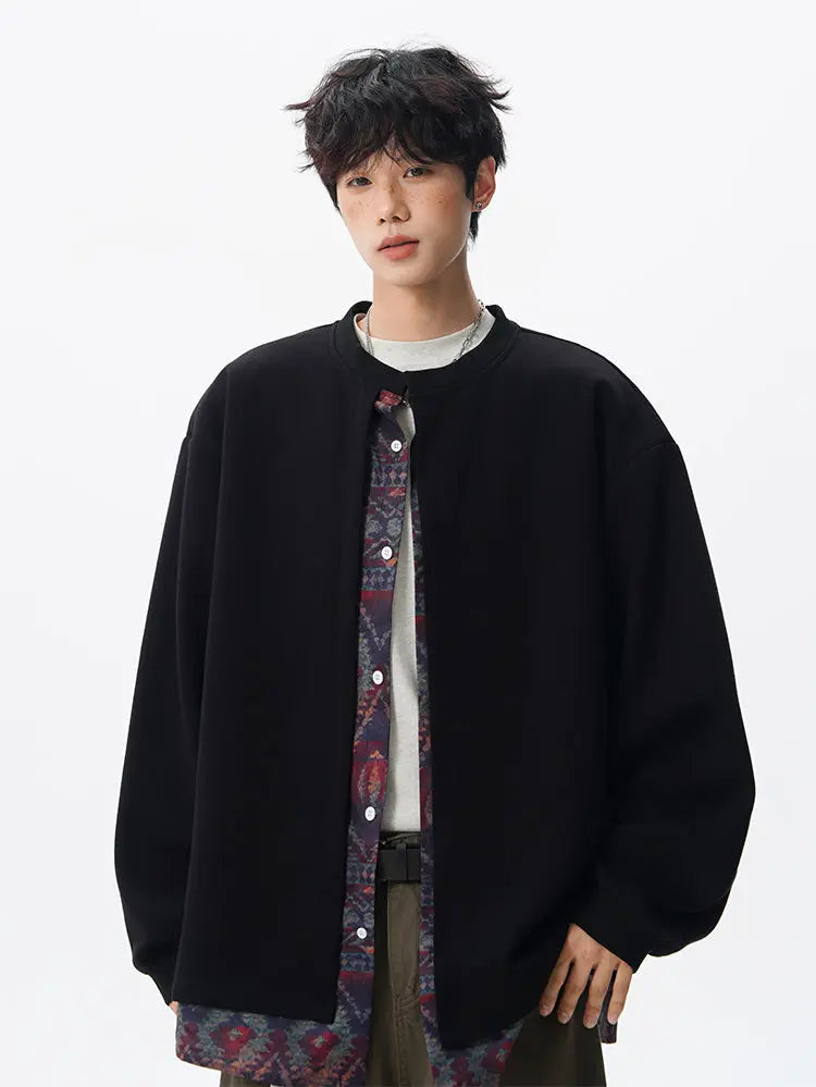 Threebooy Jacket men Stand Up Collar Single Breasted Fake Two Piece Jacket Autumn Thin Ethnic Print Patchwork Mens Outerwear Coat men new