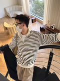 Threebooy Striped Men Sweatshirts Zipper Fashion Long Sleeve All-match Simple Daily Leisure Streetwear Handsome Korean Turn-down Collar