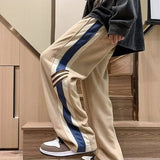 Threebooy  Spring American Fashion Color Contrast Striped Casual Pants Men's Loose Straight Sports Pants Trendy Wide-leg Pants M-3XL