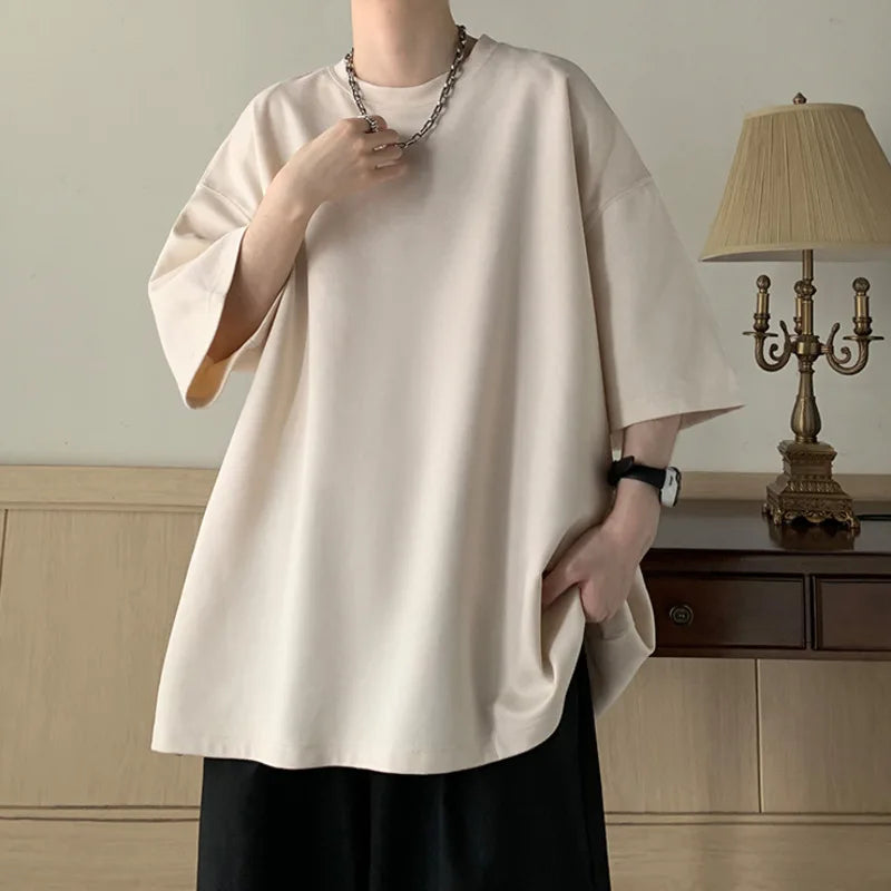 Threebooy  Summer Short Sleeved T-shirt Men Oversized Casual Round Neck T Shirt Men Streetwear Korean Loose Suede T Shirt Mens Top M-3XL