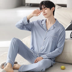 Threebooy Autumn Pajamas Sets Men Long Sleeve Modal Cotton Thin Teenage Boys' Large Size Spring Outwear Home Cloth Suit Sleepwear Male