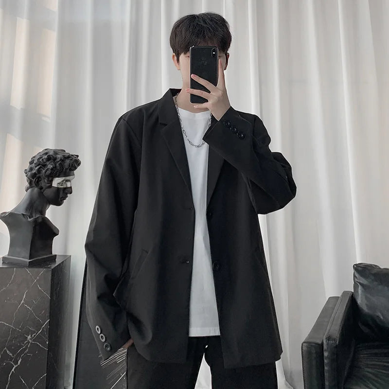Threebooy Blazers Men Casual Solid Color Loose Long Sleeve Suit Jacket Streetwear for Male Daily Outerwear Autumn Suit's Tops Chic