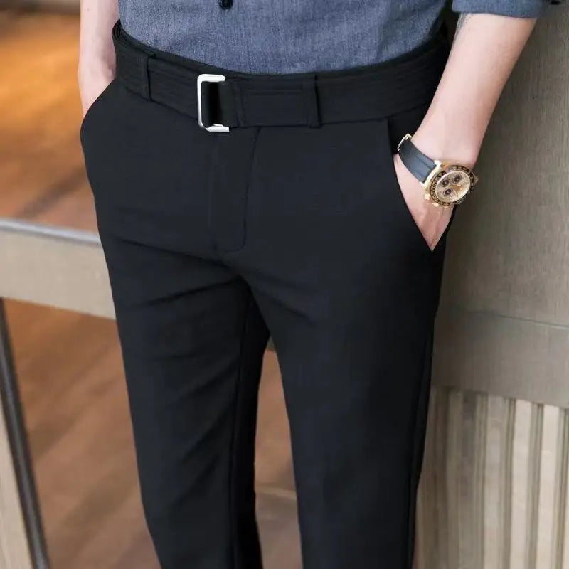 Threebooy  New Spring and Autumn Pi Shuai Trend Light Luxury High Waist Slim Fit Small Feet Versatile Casual Draping Men's Pants