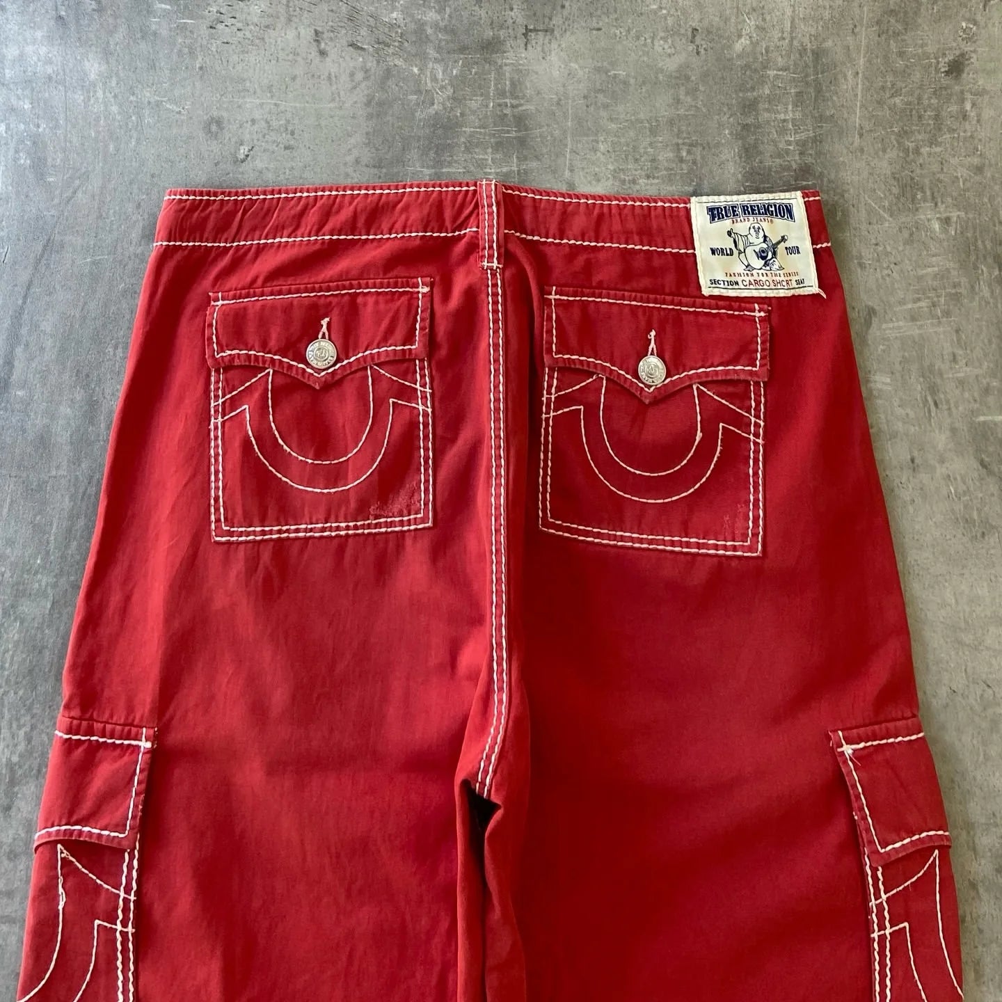 Threebooy Y2K New Line Embroidered Red Denim Mid Pants American Retro Gothic Jeans Men Street Hip Hop Harajuku Punk Loose Wide Legs Shorts