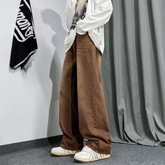Threebooy  Brown Baggy Jeans Men Fashion Casual Vintage Jeans Men Streetwear Hip-hop Loose Straight Jeans Mens Retro Denim Trousers M-3XL