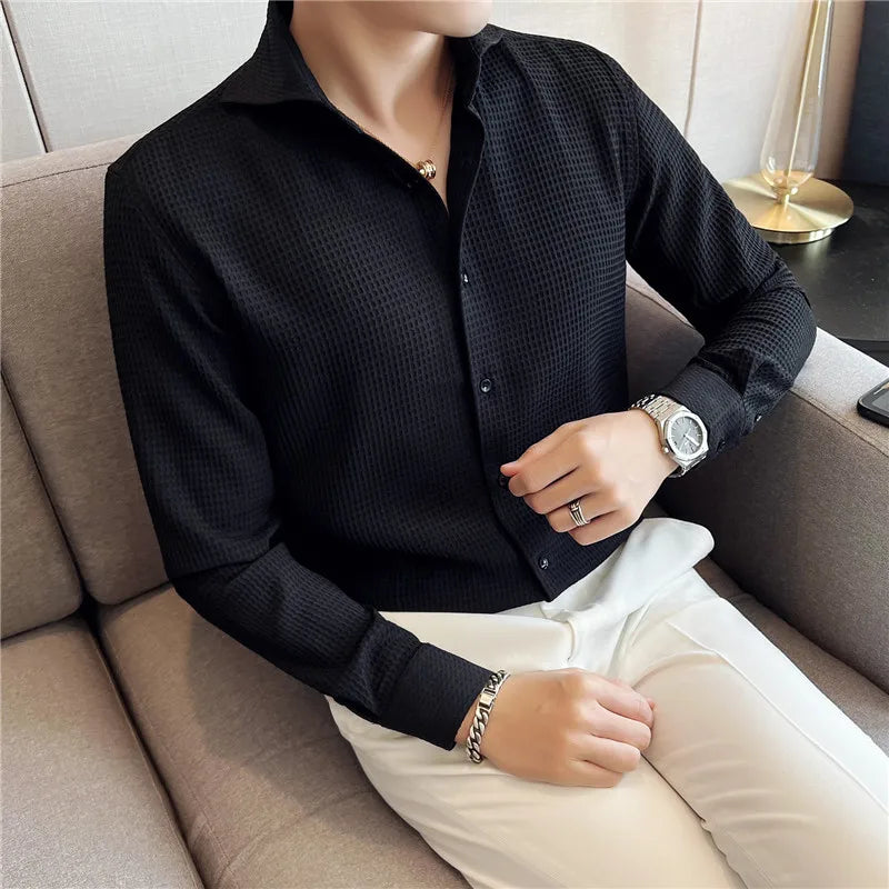 Threebooy  Clothing Men Spring High Quality Business Long Sleeve Shirts/Male Slim Fit Fashion Casual Dress Shirts Plus Size 3XL