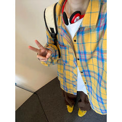 Threebooy Spring Long Sleeved Shirt Men Oversized Retro Plaid Shirt Men Japanese Streetwear Loose Casual Shirt Mens Vintage Shirts M-3XL