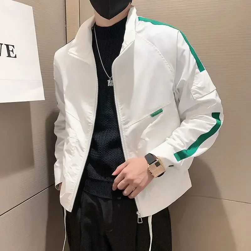 Threebooy Casual Male Coats Zip V Spring Autumn Aesthetic Y2k High Quality Men's Jackets Vintage Deals Cheap Clothes Offer Harajuku New In