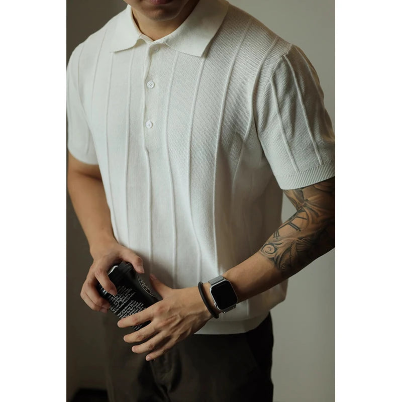 Threebooy  New Men's Clothing Luxury Business Polo Shirt Casual Slim-fit Knitted Solid Color Short Sleeve T-shirt High Quality Tops M-3XL