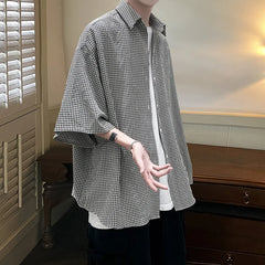 Threebooy HIP HOP Streetwear Casual Plaid Shirt Men'S Half Sleeve High Quality Loose Spring Summer Fashion Chemise Homme