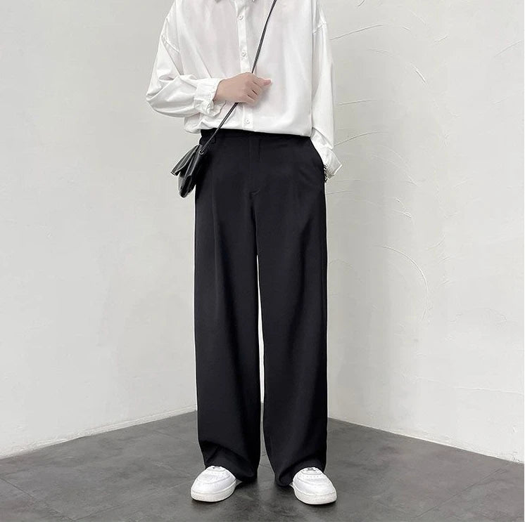 Threebooy Trousers For Men Brown Fluid Draped Baggy Stylish Tailoring Summer 2024 Man Suits Pants Clothing Premium Thin Casual Up