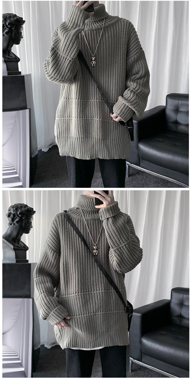 Threebooy Autumn Winter Mens Casual Turtleneck Pullover Men's Long Sleeve Rollneck Sweater Korean Style Fashion Warm Knitted Sweater