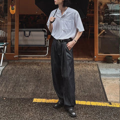Threebooy  New Fashion Korean Style Men T-shirt Light Luxury Henry Collar Tops Casual Loose High Quality Solid Color Half Sleeve Tees M-2XL