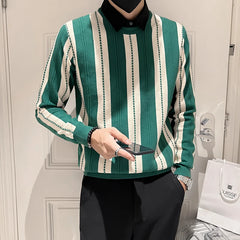 Threebooy Fake Two Pieces Sweaters Designer's New Stripe Sweaters Men's Shirt Collar Knit Shirts Winter Trend Korean Casual Warm Pullover