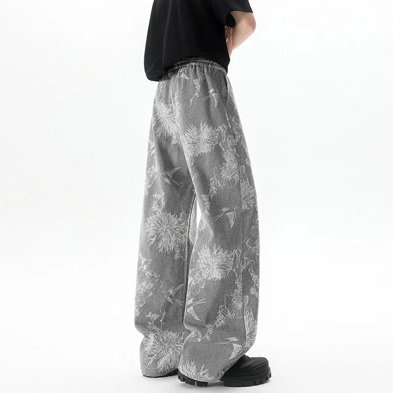 Threebooy  Streetwear Jeans Unisex Straight Loose Fit Fashion Trendy Print Design Urban Casual Pants Unique Style Streetwear Denim Trousers