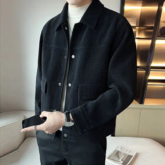 Threebooy Korean Style Fashionable High-end Jacket Men's Spring Autumn 2025 New Corduroy Top Trendy Handsome Loose Short Lapel Thin Jacket