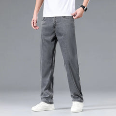 Threebooy  Summer New Men's Thin Baggy Jeans Office Business Casual Straight Denim Trousers High Waisted Versatile Casual Pants