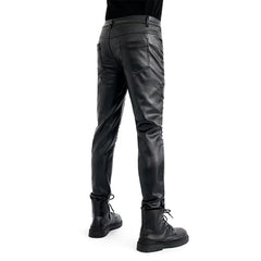 Threebooy New Arrived Skinny Biker Leather Pants Mens New Faux Leather Biker Trousers for Male Trouser Stage Club Wear