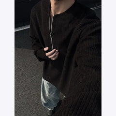 Threebooy  New Men Slim Fit Half Zip Solid Color Round Neck Long Sleeve Tshirt Spring Base shirt Casual Streetwear Hot Sale Trend T shirt