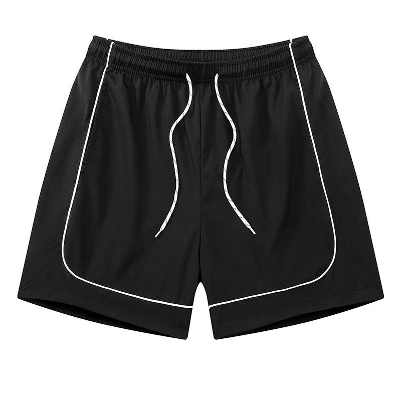 Threebooy  Men's Trendy Line Beach Shorts with Mesh Lining Summer Casual Board Shorts Quick Dry Swim Trunks with Side Pockets Bathing Suit