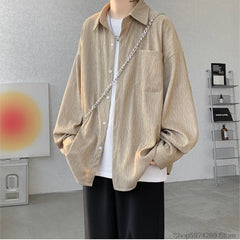 Threebooy High Quality Long Sleeve Ice Silk Shirts Men Loose Daily Casual Single Breasted Popular Streetwear Male Spring Autumn Harajuku