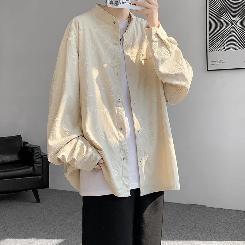 Threebooy Spring Summer Printed Long Sleeve Shirts Man Casual Oversize Blouse Fashion Male Cardigan Korean Clothing Plus Size 5XL-M