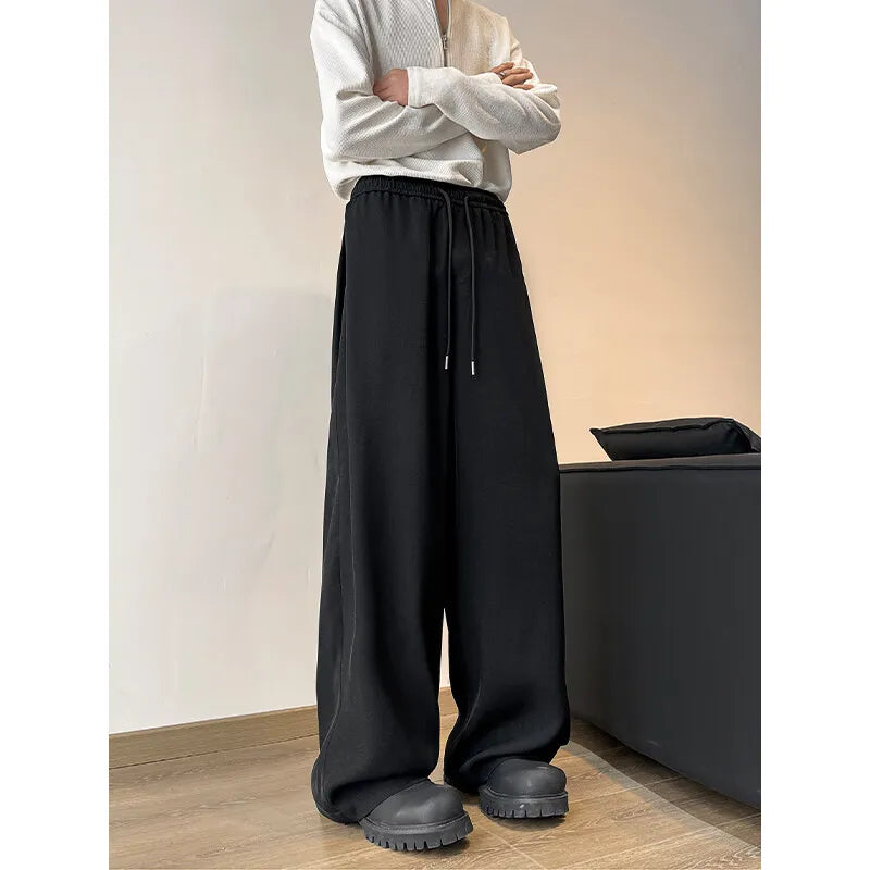 Threebooy new Spring Summer Fashion Casual Pans For Men Streetwear Solid Color wide Pants Elastic Waist Wide Leg Men's Joggers