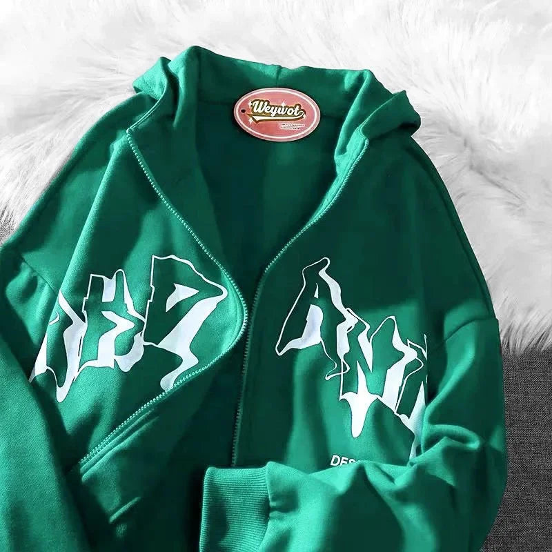 Threebooy European American Style Dull Black Y2k Polo Shirt Men Women Hooded Sweatshirt Couple Model Harajuku Zipper Sweatshirt