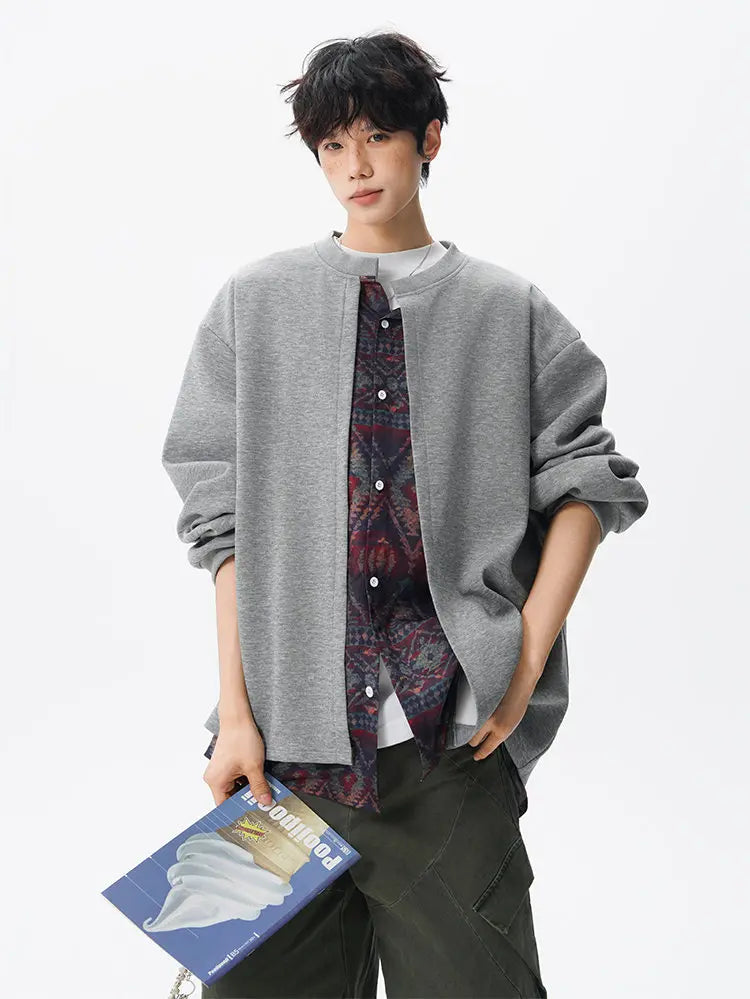 Threebooy Jacket men Stand Up Collar Single Breasted Fake Two Piece Jacket Autumn Thin Ethnic Print Patchwork Mens Outerwear Coat men new