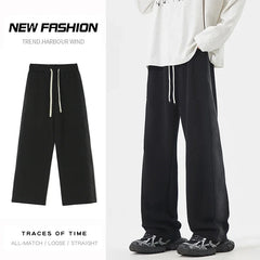 Threebooy  Autumn New Baggy Straight Men's Solid Color Casual Pants Simple Comfortable Wide Leg Pants Sweatpants Fashion Male Trousers