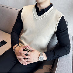 Threebooy Fake 2 Pieces Shirt Collar Men's Winter High Quality Sweater Vest/Male Slim Fit Fashion Knitted Pullover/Man V-neck Sweaters 3XL