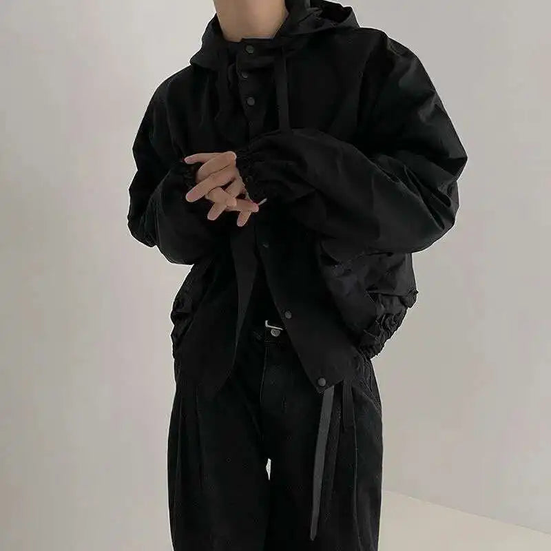 Threebooy  New Style Hooded Jacket Spring Loose Trend Cargo Jackets Zipper Solid Color Fashion Tide Casual Men's Clothing