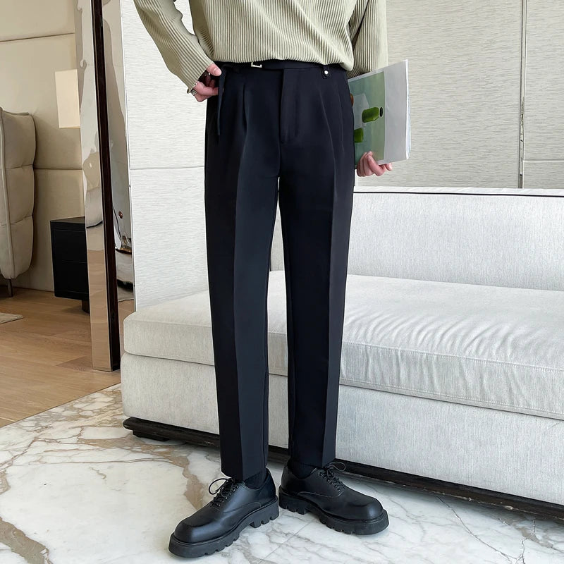 Threebooy  New Spring Autumn Fashion Man Classic Slim Straight Long Suit Trousers Male Solid Color Men Smart Casual Business Pants 2XL