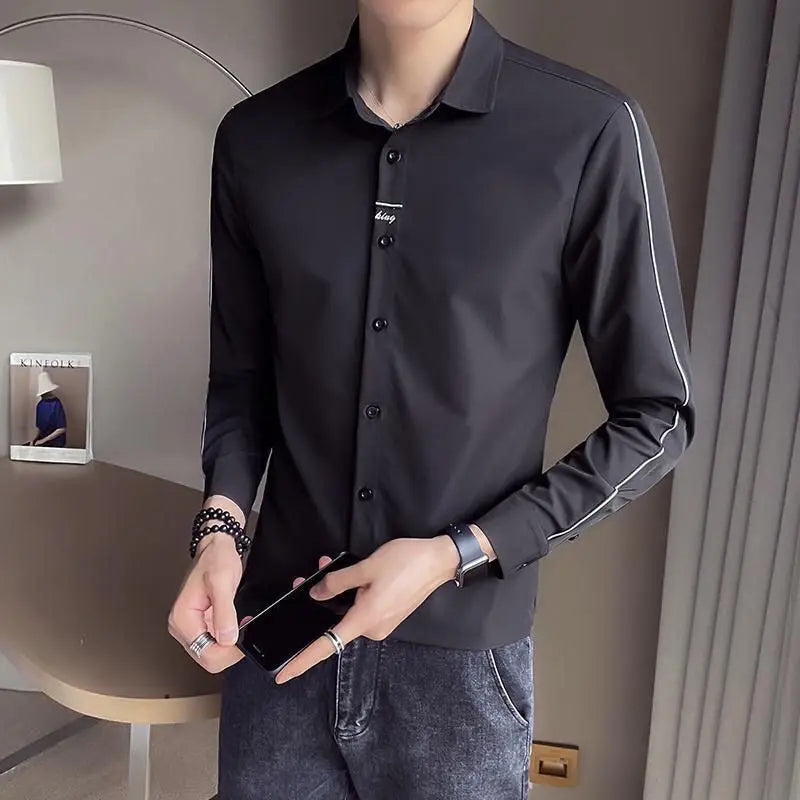 Threebooy  Autumn New Men's Long-sleeved Shirts Handsome Versatile Casual Iron-free Long-sleeved Shirts Men
