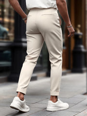 Threebooy  Men's Gurkha High Waist Pleated Cuffed Cropped Dress Pants Polyester Viscose Elastane Business Casual Black Beige Trousers