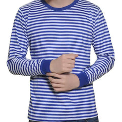 Threebooy  Long-sleeved Men's T-shirt Loose Retro Versatile Spring Autumn Clothes Blue White Striped Cotton Sailor Suit