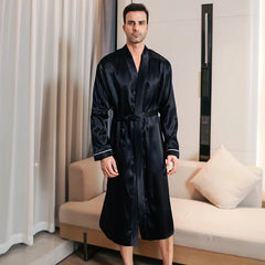 Threebooy Pajama men's spring and autumn silk thin style oversized pajamas long sleeved bathrobes ice silk bathrobes home clothing summer